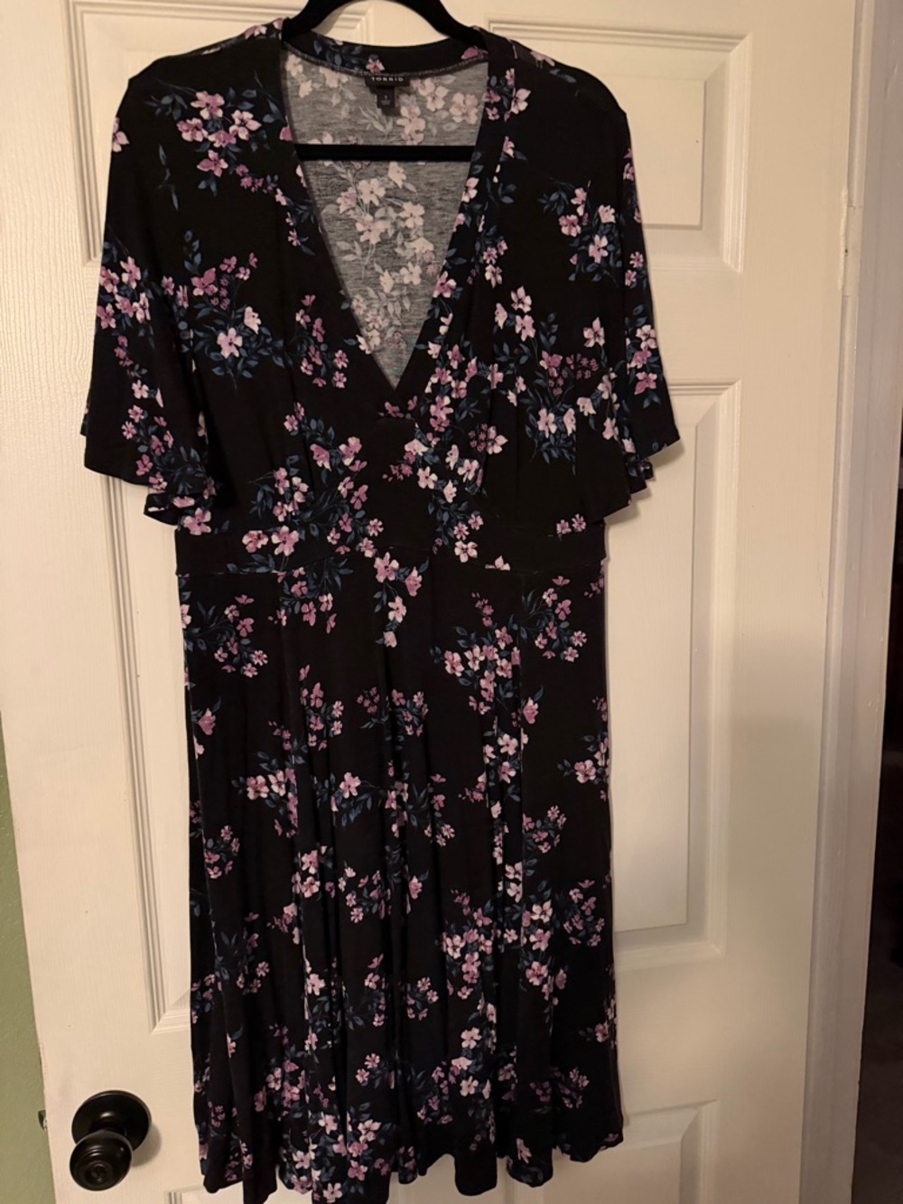 torrid Black Midi Dress with Purple Floral Print